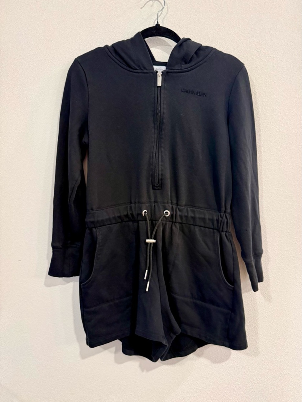 Vintage Calvin Klein Black Hooded Half-Zip Romper